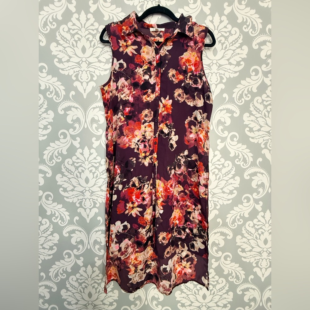 4/$25 • Spense Floral Sheer Button Down Hi-Lo‎ Tunic Blouse